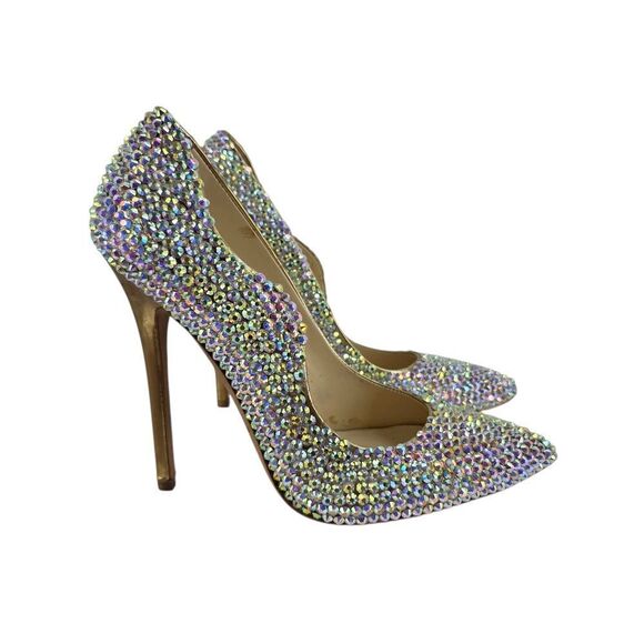 Brian Atwood Silver Crystal Embellished Heels - Picture 3 of 8
